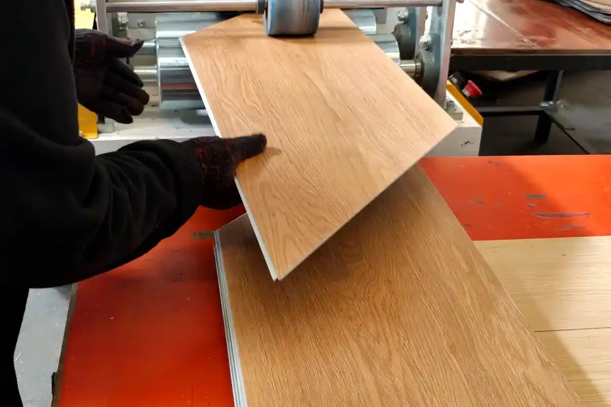 SPC flooring production process in factory
