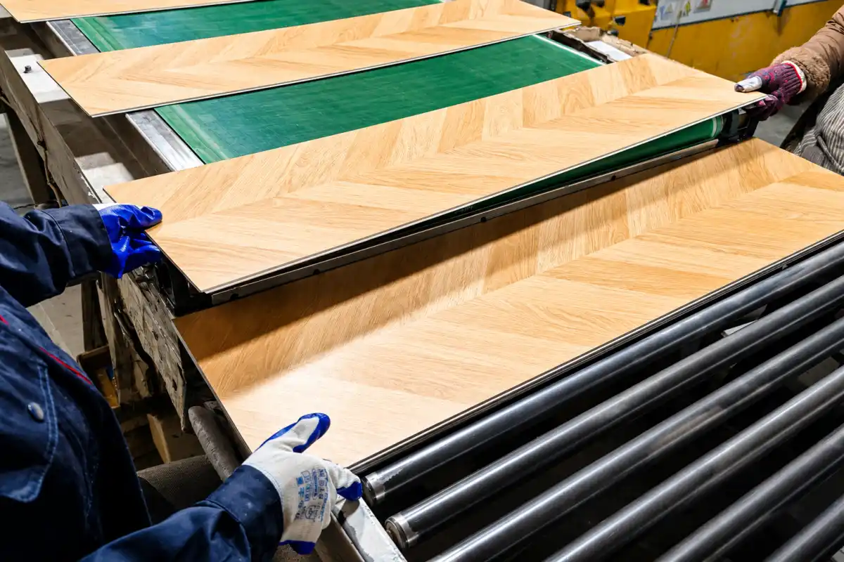 SPC flooring surface processing during production