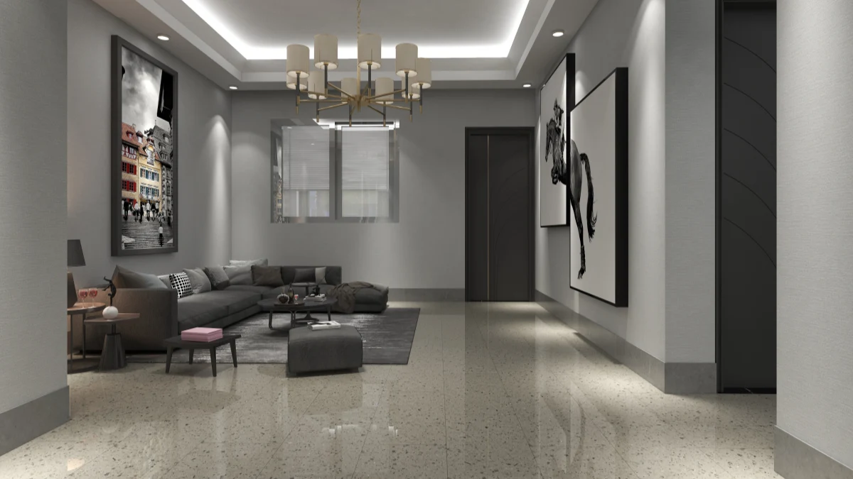 Stone-look SPC flooring with marble and concrete visual