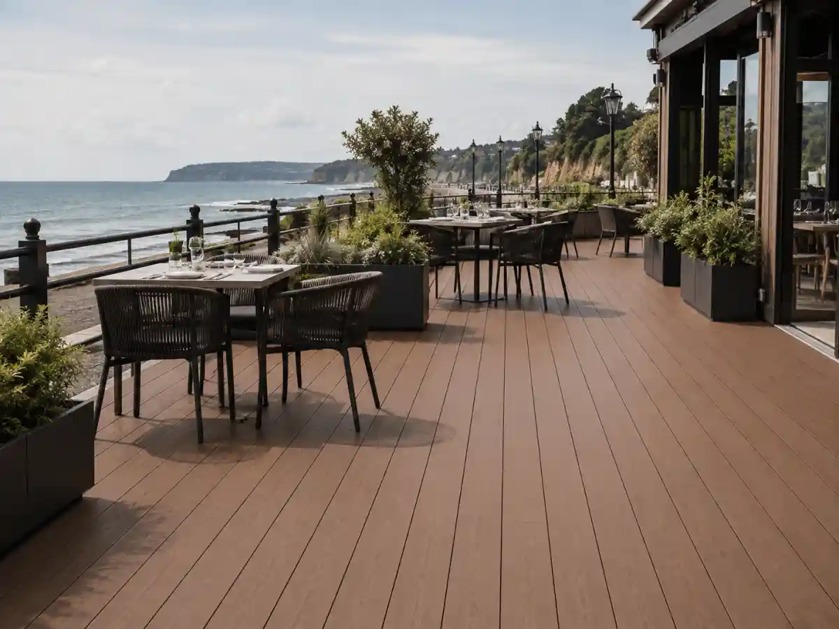 Composite decking in a restaurant outdoor area