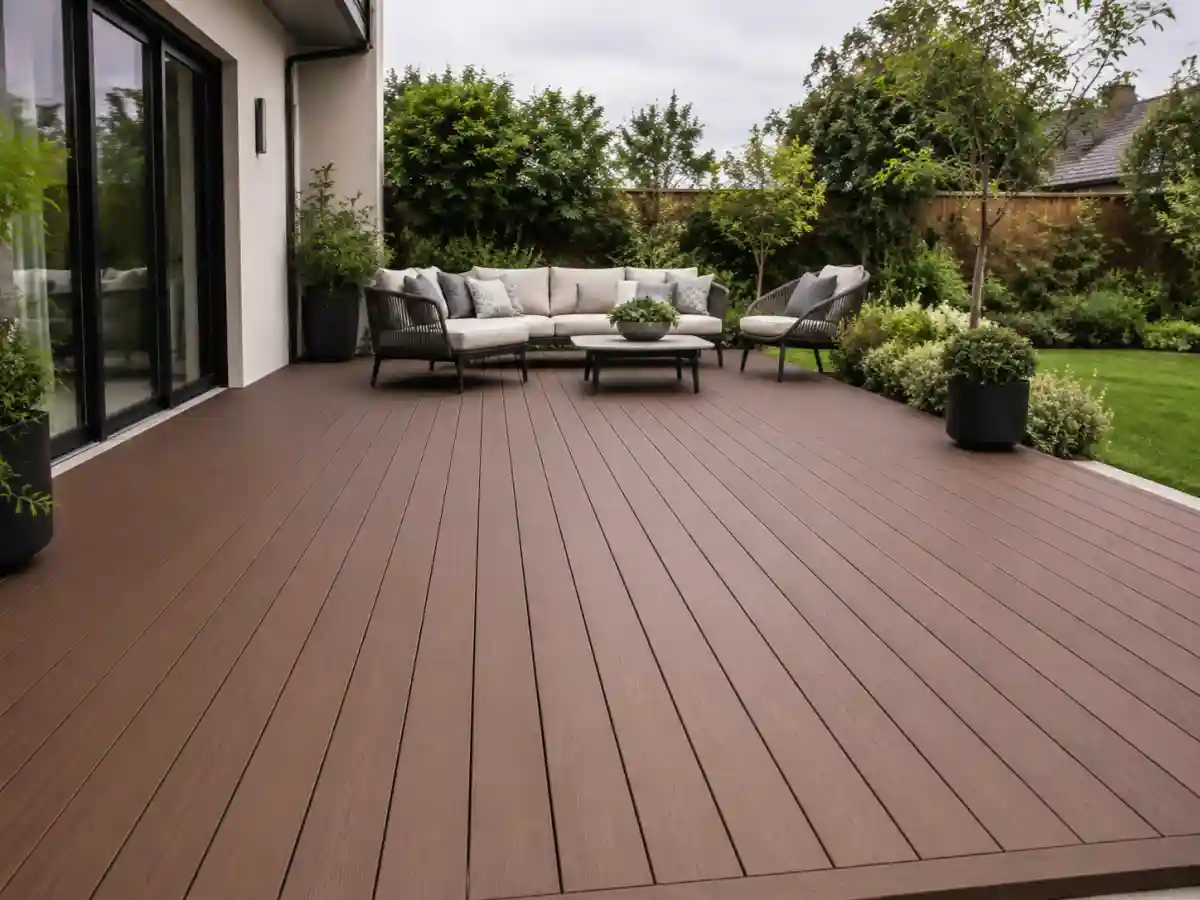 WPC decking installed on a garden patio