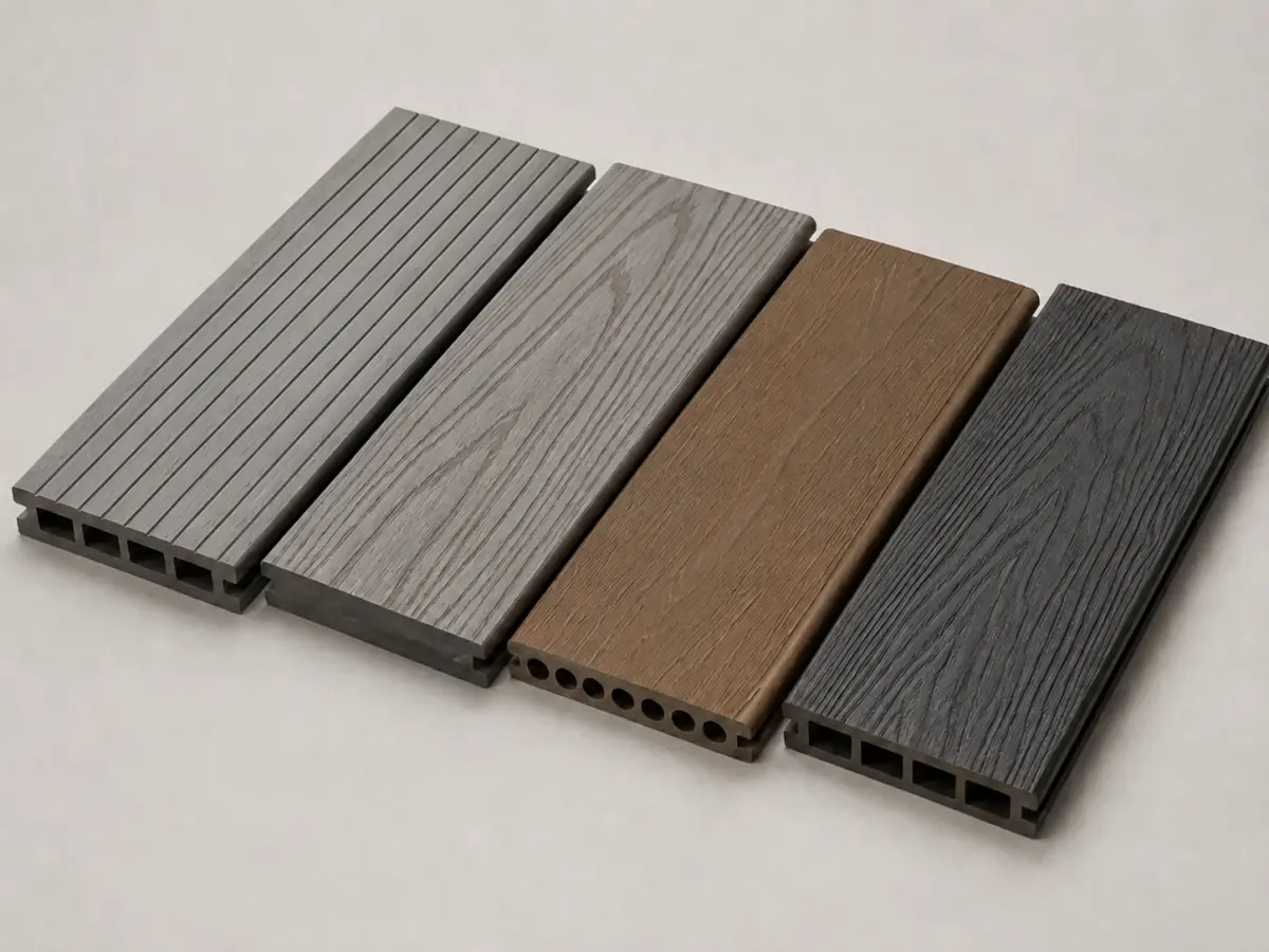 Grooved brushed and deep embossed composite decking surfaces