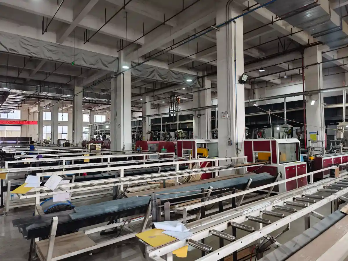 Composite decking production area at Green Covering factory