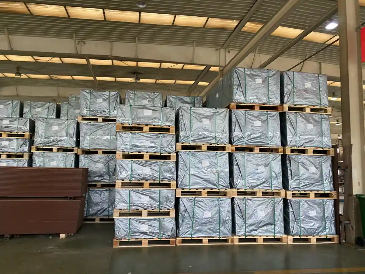 Packed composite decking ready for export