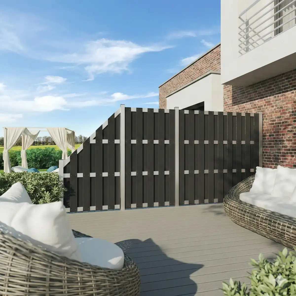 Complete WPC composite fence system with boards posts rails and caps