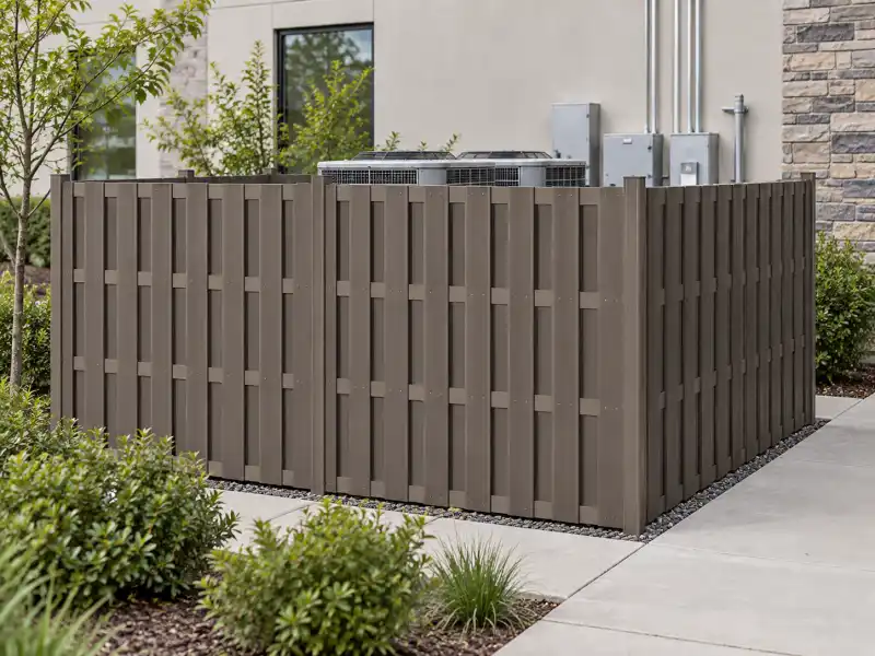 WPC fence used to screen an outdoor utility area