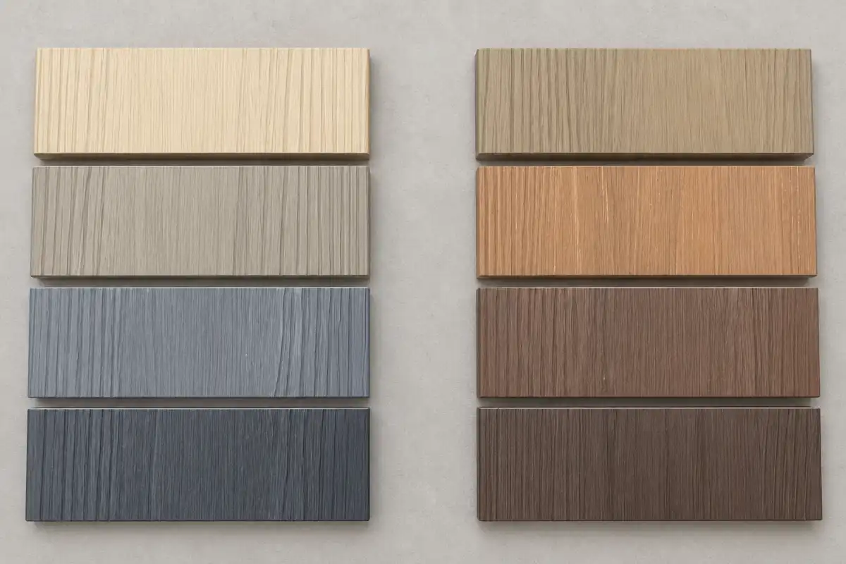 WPC fence color surface and profile samples prepared for buyer approval